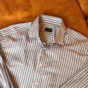 Ermenegildo Zegna Men's Blue and Green Striped Shirt